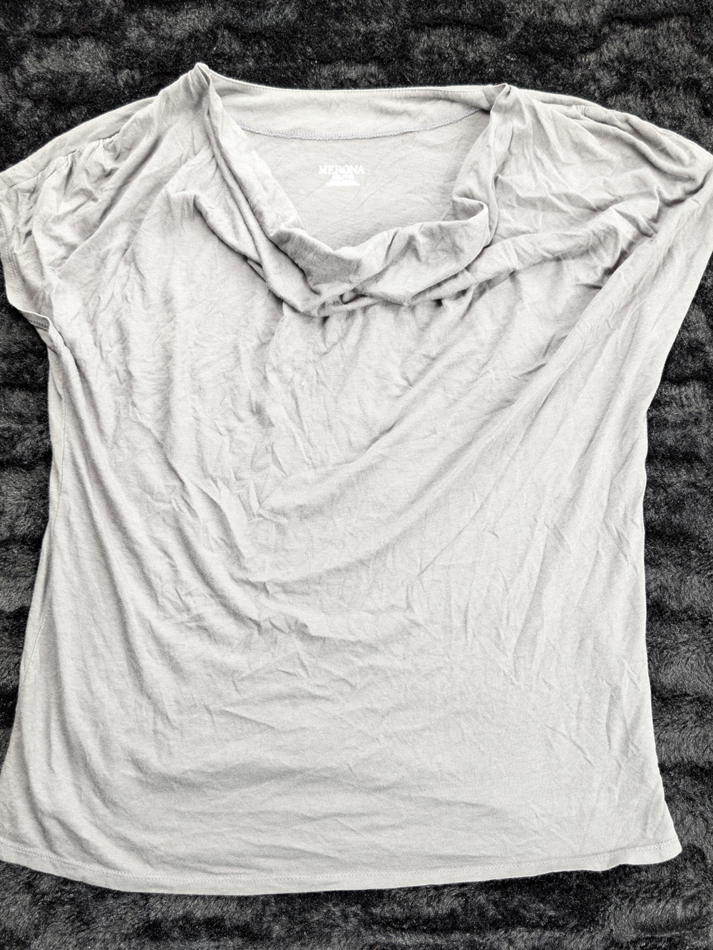 Merona Women XXL Gray Cowl Neck Short Sleeve Cotton Modal Draped Top Shirt